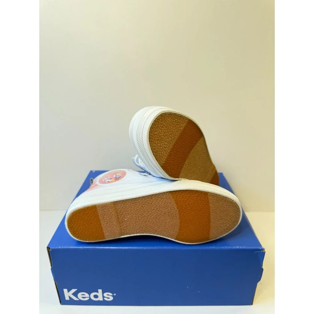 Keds Youths White High Top Glittery Smiley Face-US 1
